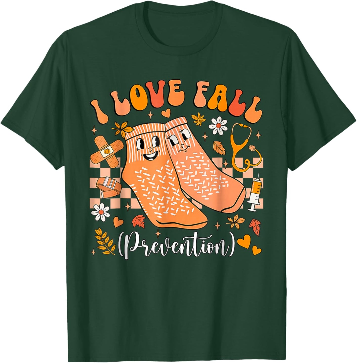 Retro I Love Fall Prevention Autumn Nurse & Physical Therapy T-Shirt - T-Shirt | Forest