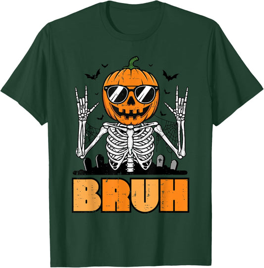 Halloween Skeleton Pumpkin Rock Bruh Costume Men Boys Kids T-Shirt - T-Shirt | Forest