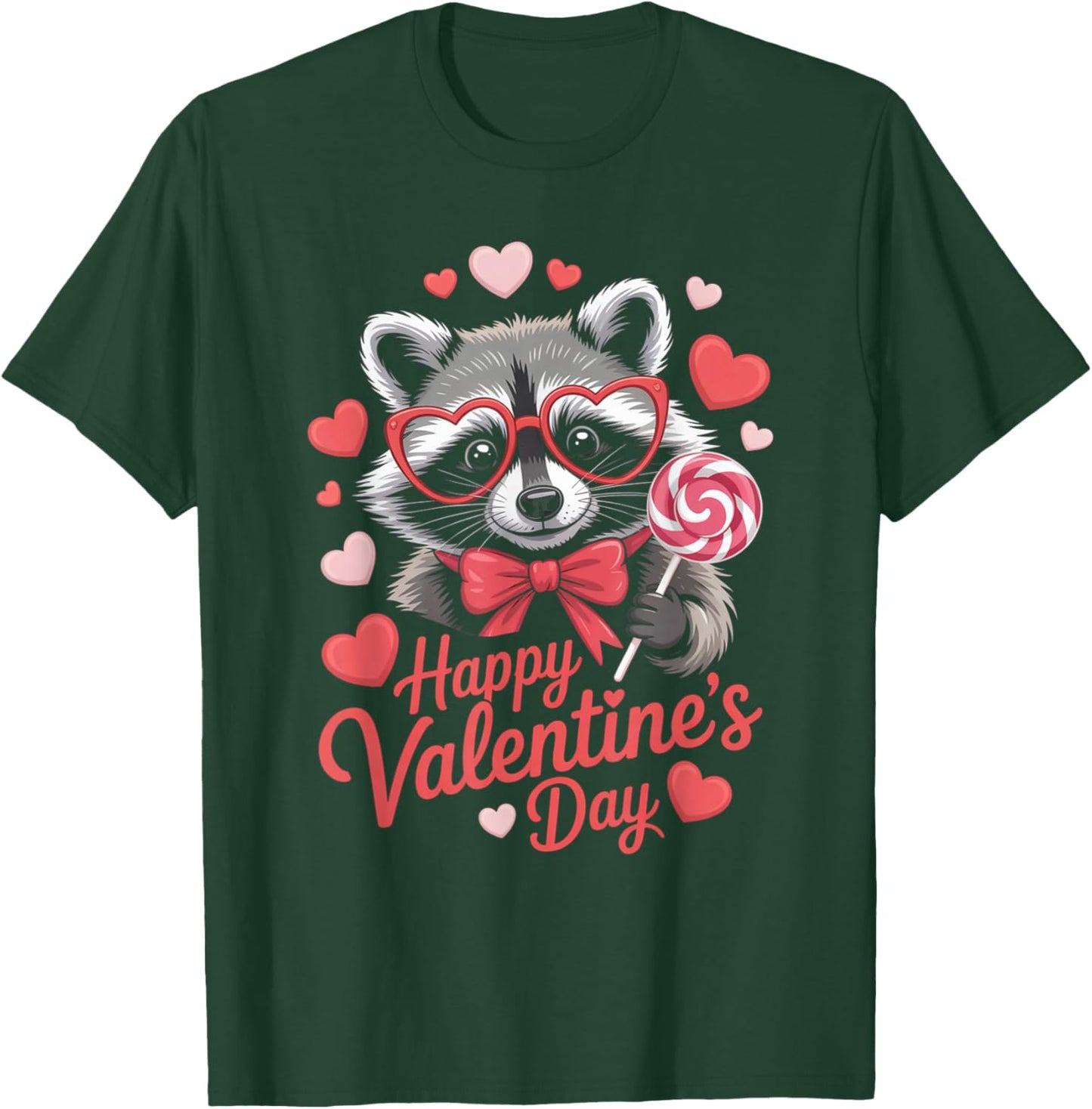 Cute Raccoon Happy Valentines Day Heart Sunglasses Bow T-Shirt - T-Shirt | Forest