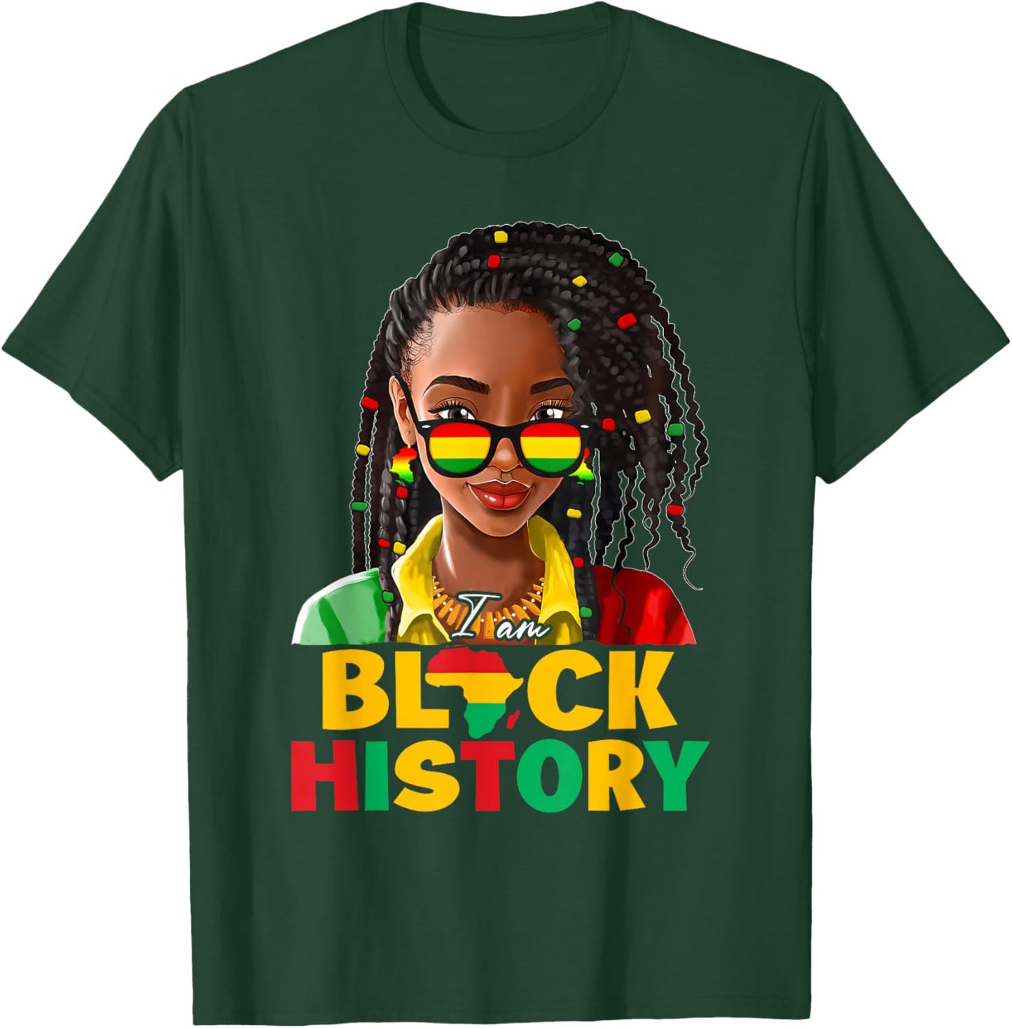 I Am Black History Women Girl Black History Month Juneteenth T-Shirt - T-Shirt | Forest