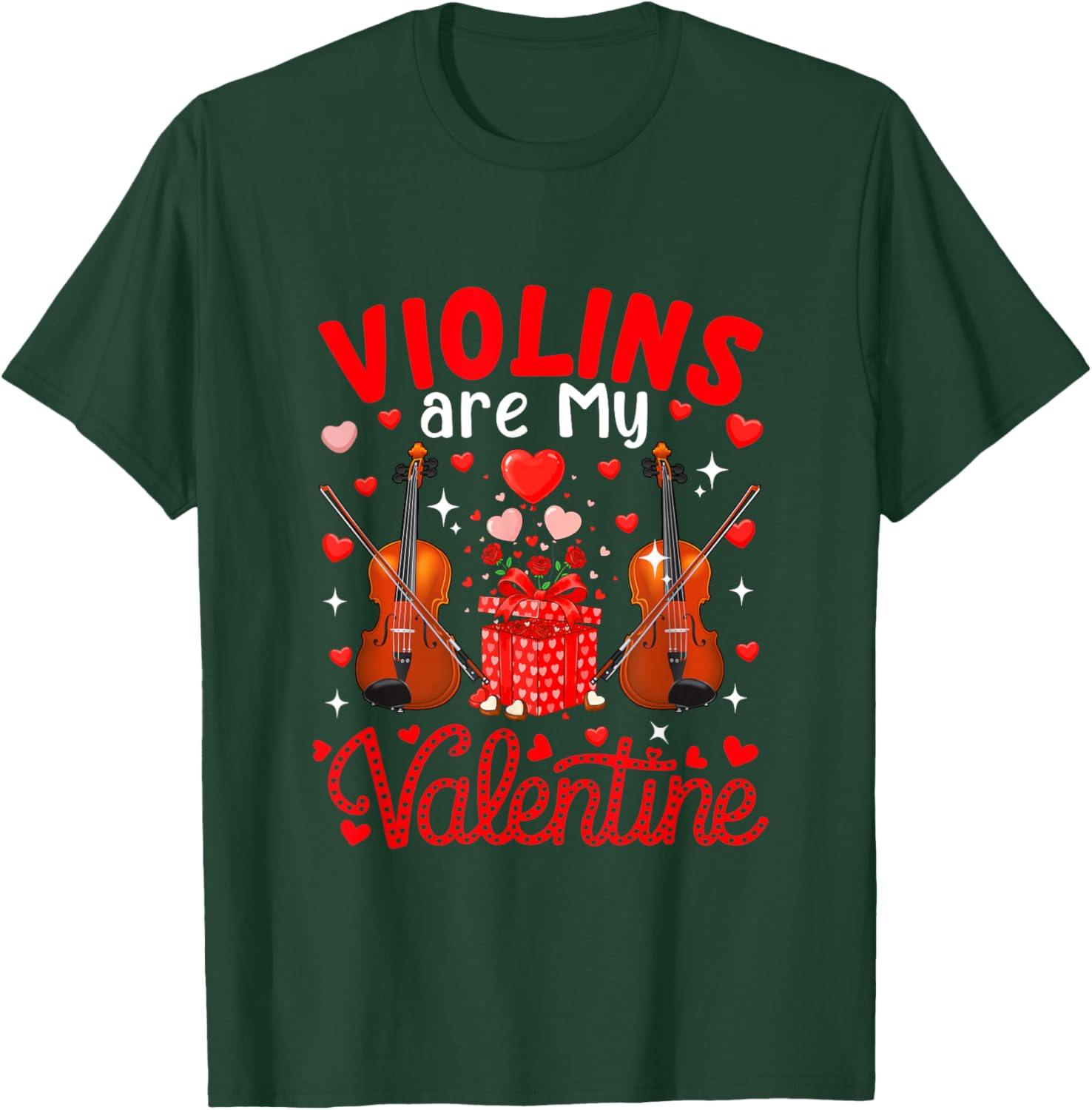 Violins are My Valentine Floral Heart Funny Instrument T-Shirt - T-Shirt | Forest