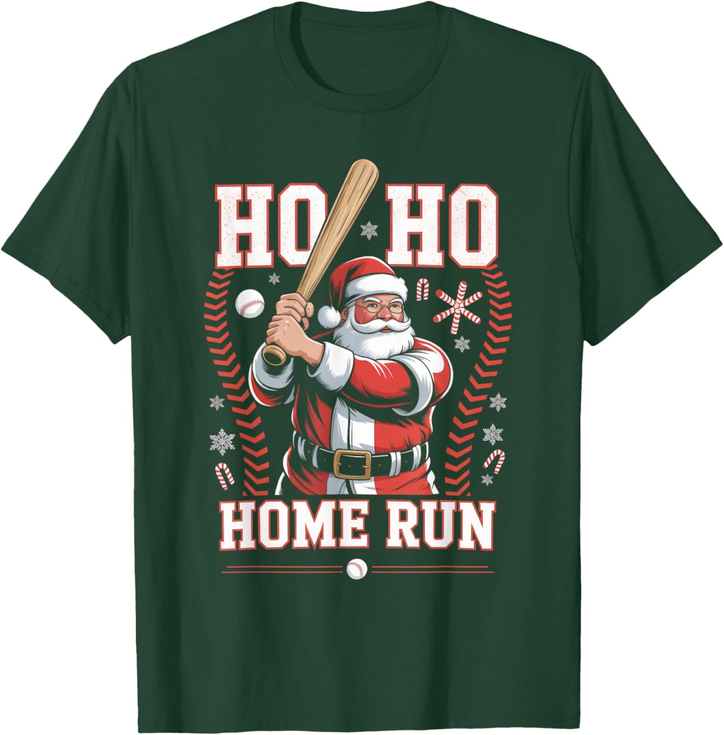 Ho Ho Home Run Baseball Christmas Funny Holiday Sports Santa T-Shirt - T-Shirt | Forest