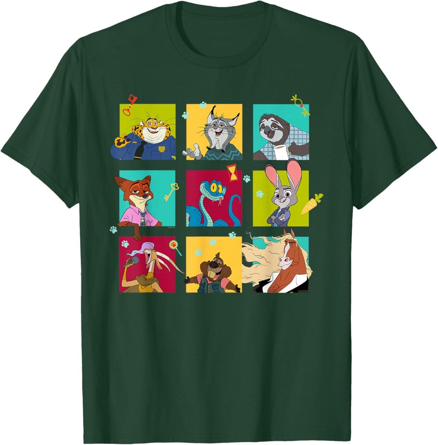 Disney Zootopia 2 Illustrated Characters Grid T-Shirt - T-Shirt | Forest
