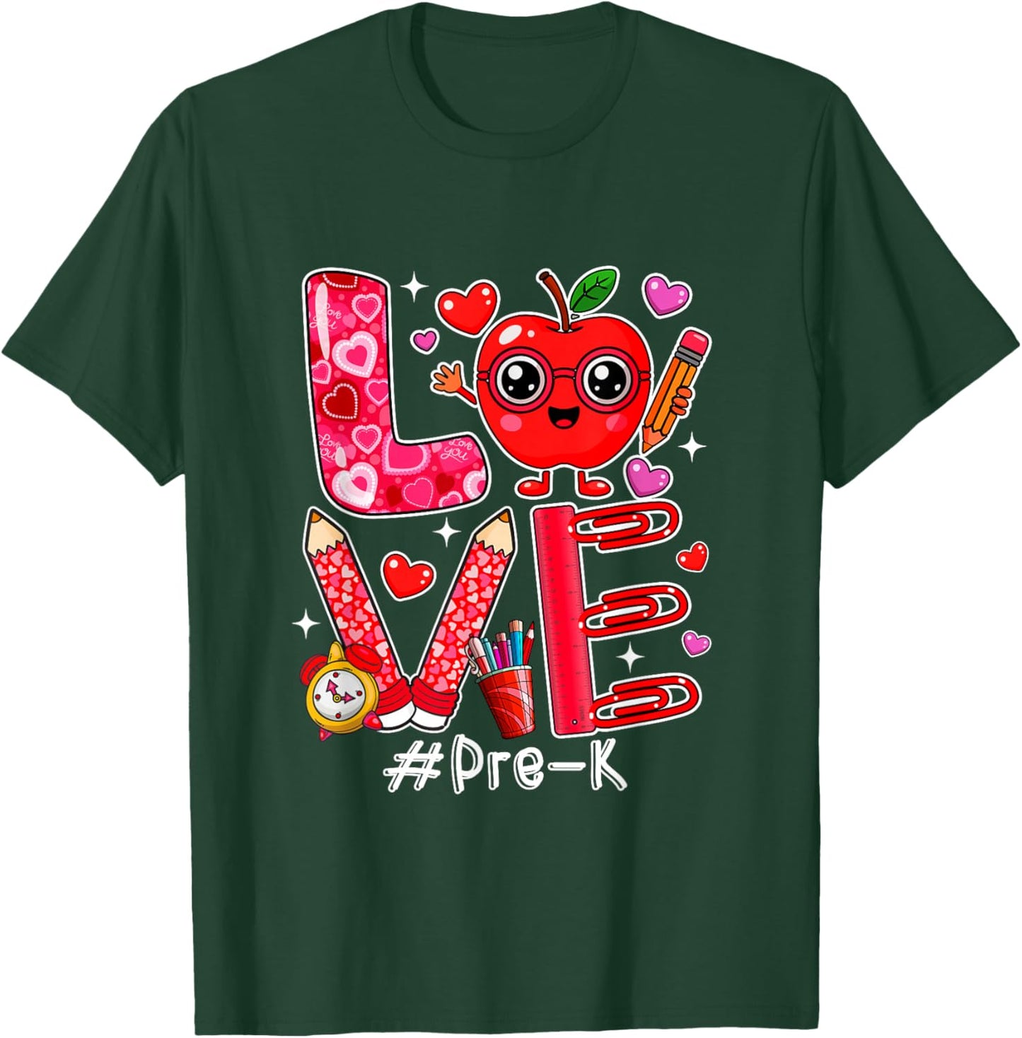 Love Pre-K Cute Hearts Valentine's Day Students Teacher T-Shirt - T-Shirt | Forest