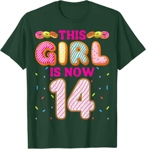14th Birthday Doughnut Donut Lover This Girl is Now 14 T-Shirt - T-Shirt | Forest