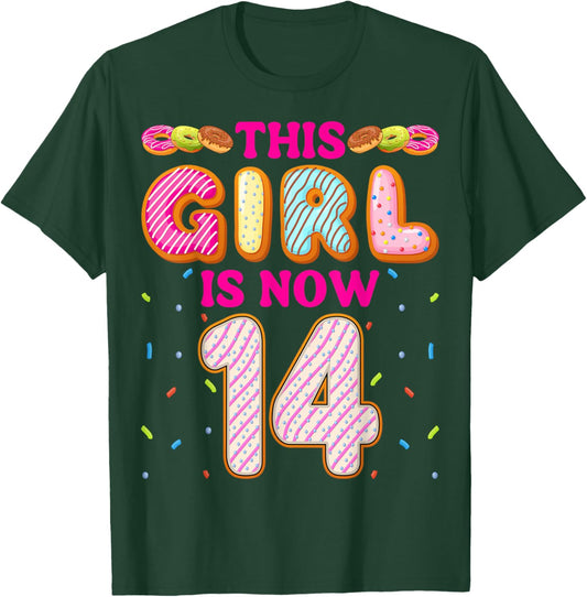 14th Birthday Doughnut Donut Lover This Girl is Now 14 T-Shirt - T-Shirt | Forest