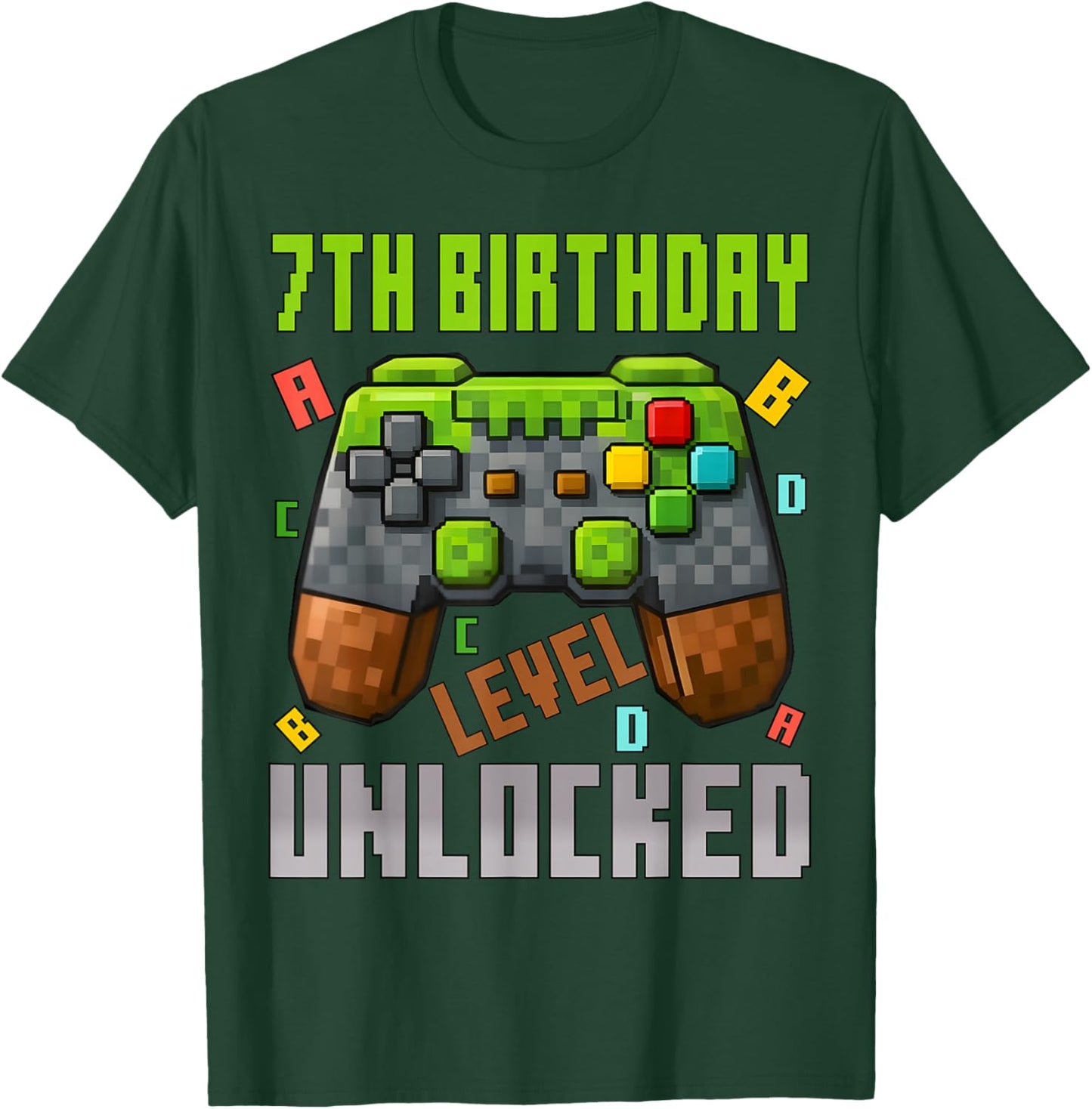 7th Birthday Boy Level 7 Unlocked Birthday Boy 7 Years Old T-Shirt - T-Shirt | Forest