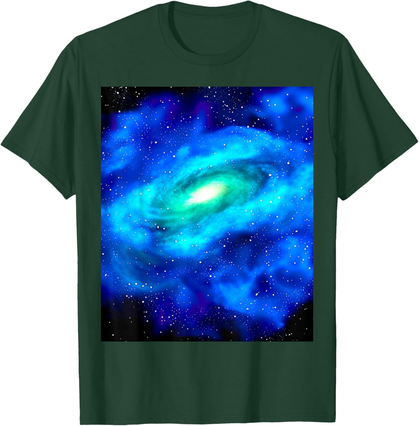 Galaxy Nebula Space Universe Stars Blue Green Pattern Print T-Shirt - T-Shirt | Forest