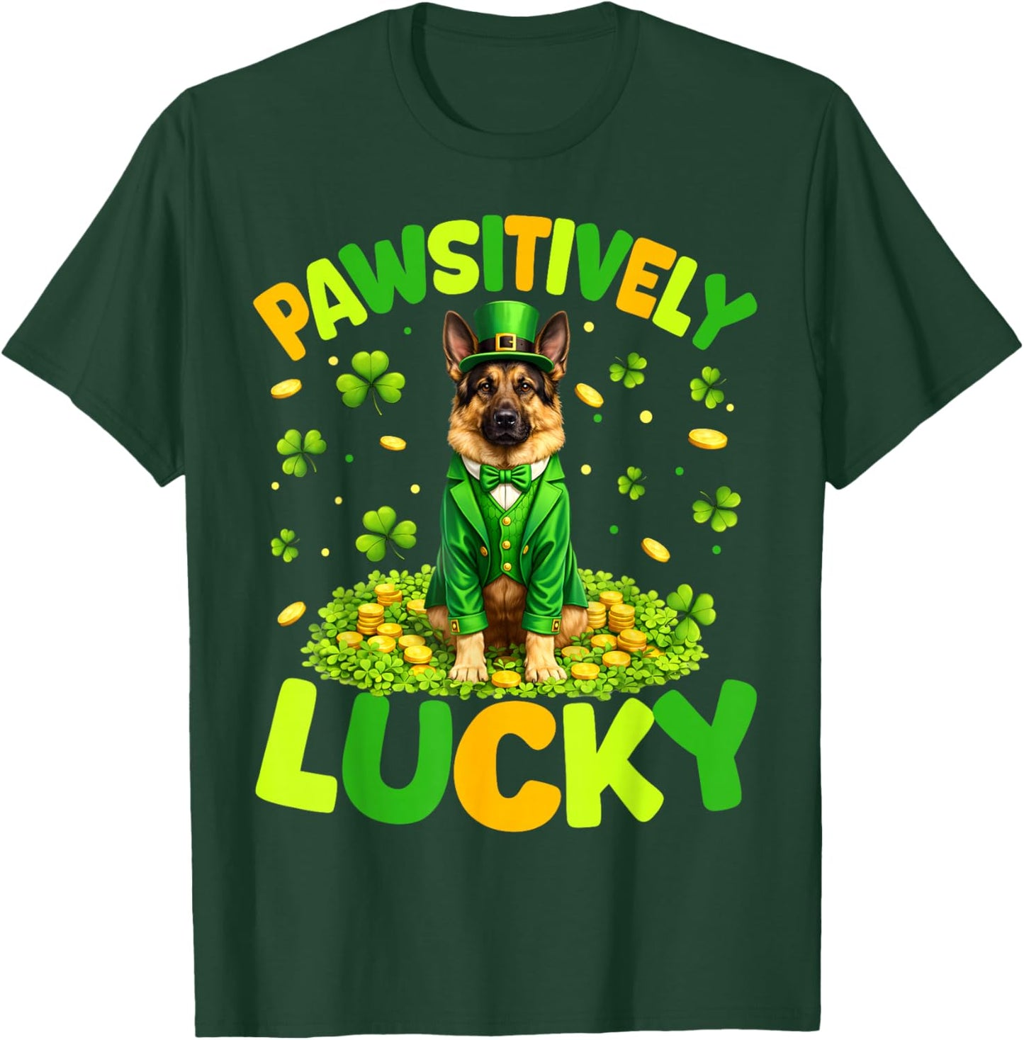 Pawsitively Lucky German Shepherd Leprechaun St Patricks Day T-Shirt - T-Shirt | Forest