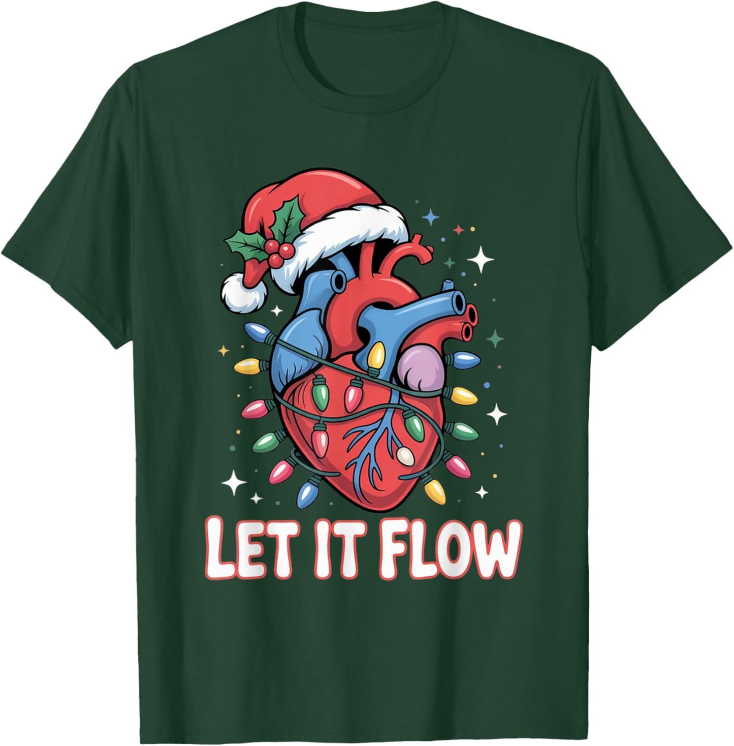 Let It Flow Funny Heart Christmas Lights Design T-Shirt - T-Shirt | Forest