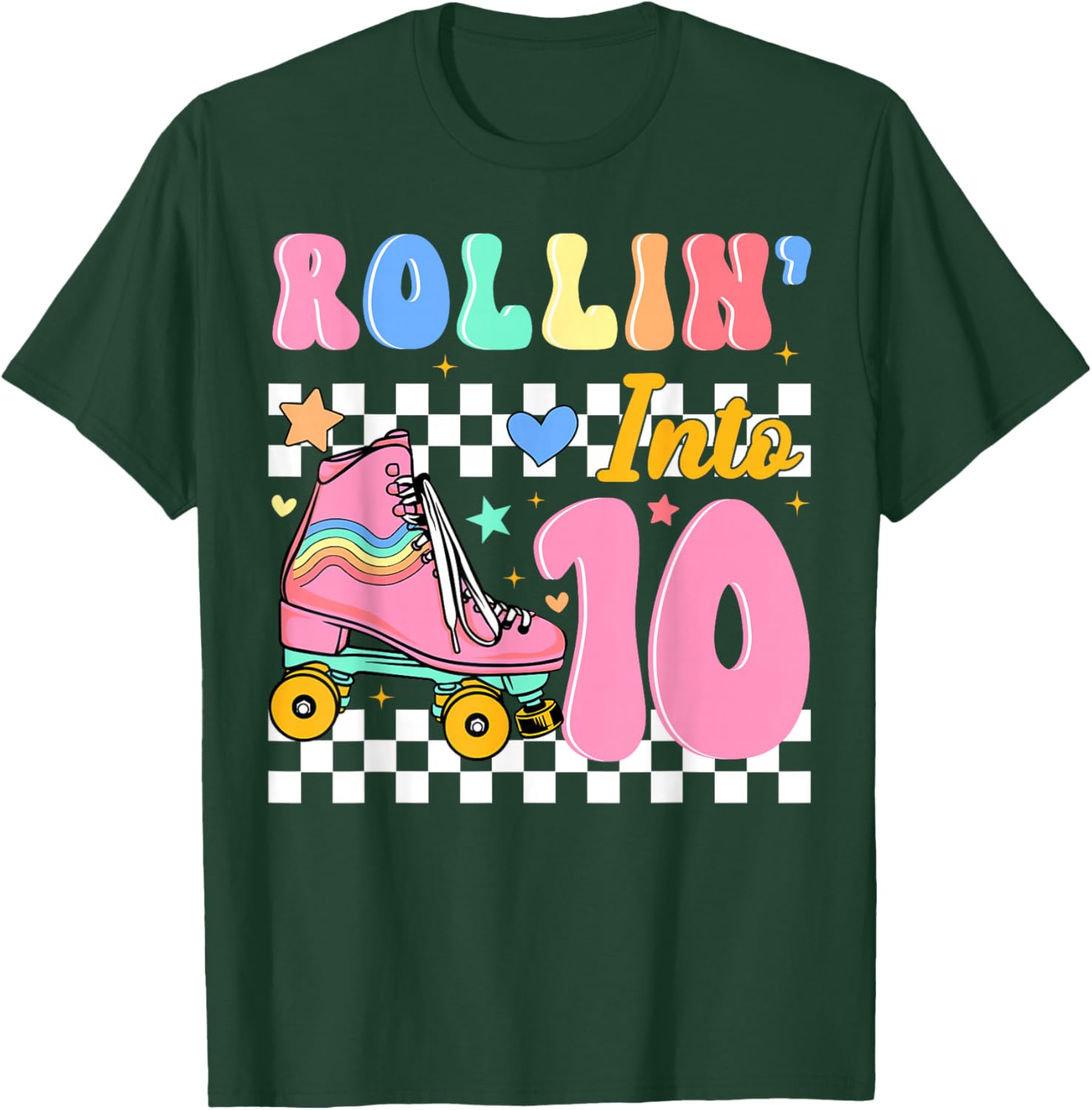 Rollin' Into 10 Years Old Roller Skating Girl 10th Birthday T-Shirt - T-Shirt | Forest