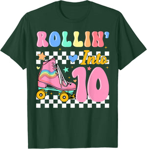 Rollin' Into 10 Years Old Roller Skating Girl 10th Birthday T-Shirt - T-Shirt | Forest
