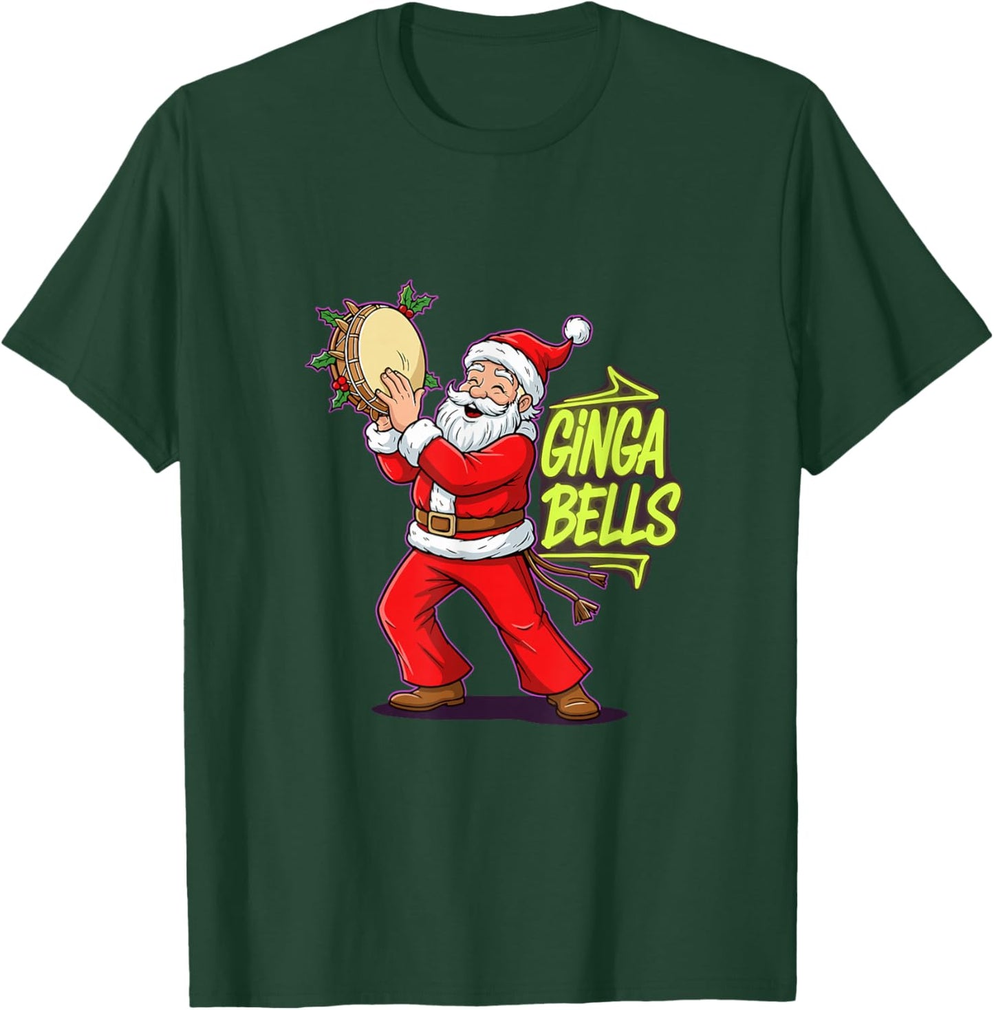 Ginga Bells Santa Brazilian Party Holiday Christmas Capoeira T-Shirt - T-Shirt | Forest