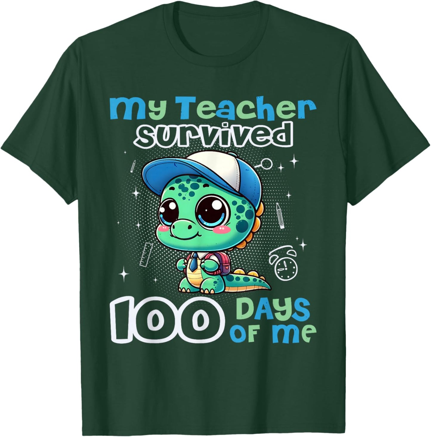 Funny Cute Dinosaur My Teacher Survived 100 Days of me Boys T-Shirt - T-Shirt | Forest