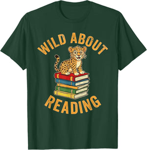 Wild About Reading Cute Leopard Teacher Kids Book Lover T-Shirt - T-Shirt | Forest