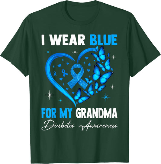 I Wear Blue for My Grandma Diabetes Awareness Blue Ribbon T-Shirt - T-Shirt | Forest