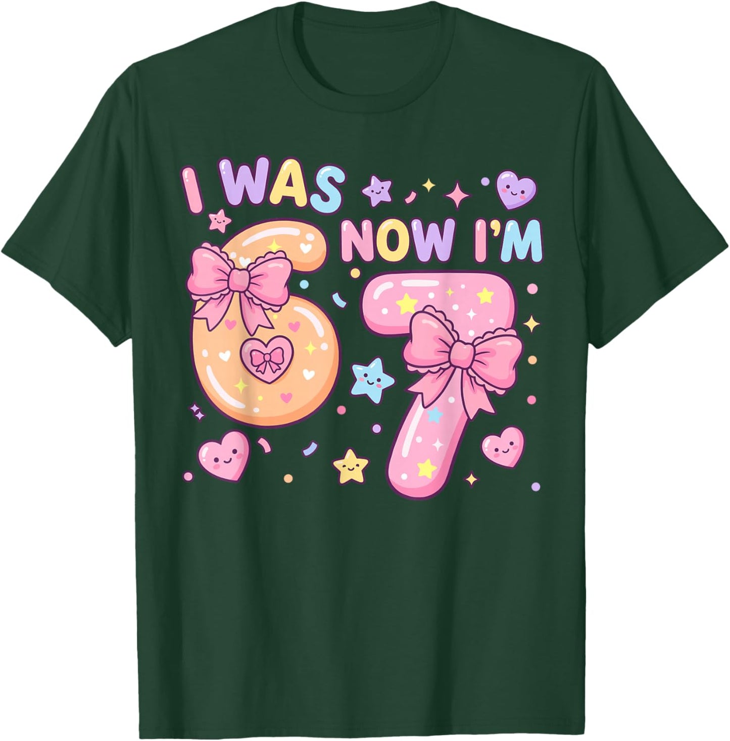 I was 6 Now I'm 7 Birthday Coquette Bow Cute Birthday Girl T-Shirt - T-Shirt | Forest