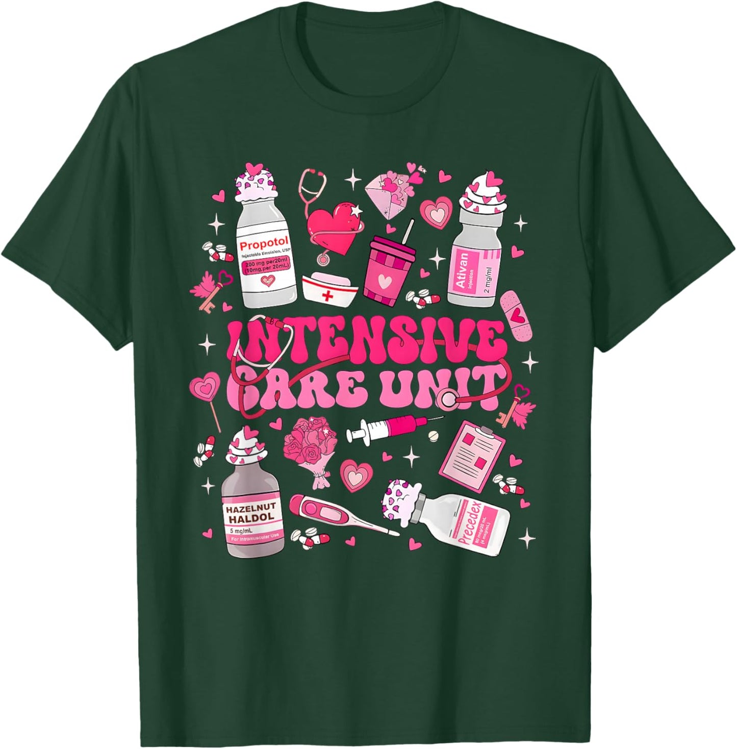 ICU Nurse Valentine Intensive Care Unit Micu Cvicu Sicu Ccu T-Shirt - T-Shirt | Forest