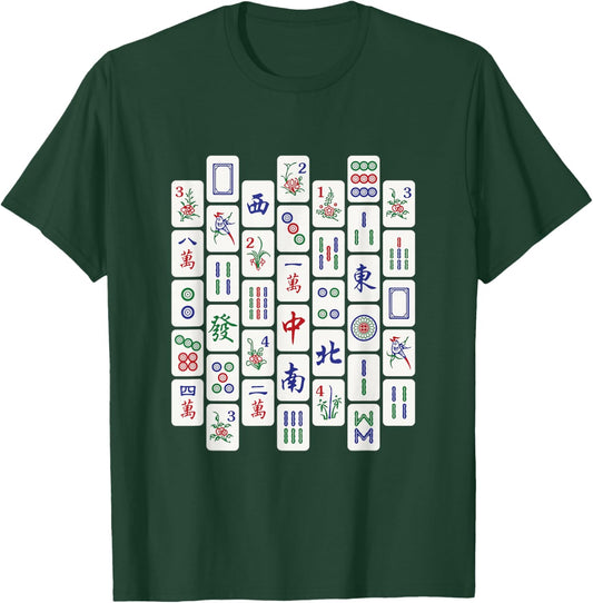 Traditional Mahjong Tiles Neat Pattern Default Background v1 T-Shirt - T-Shirt | Forest