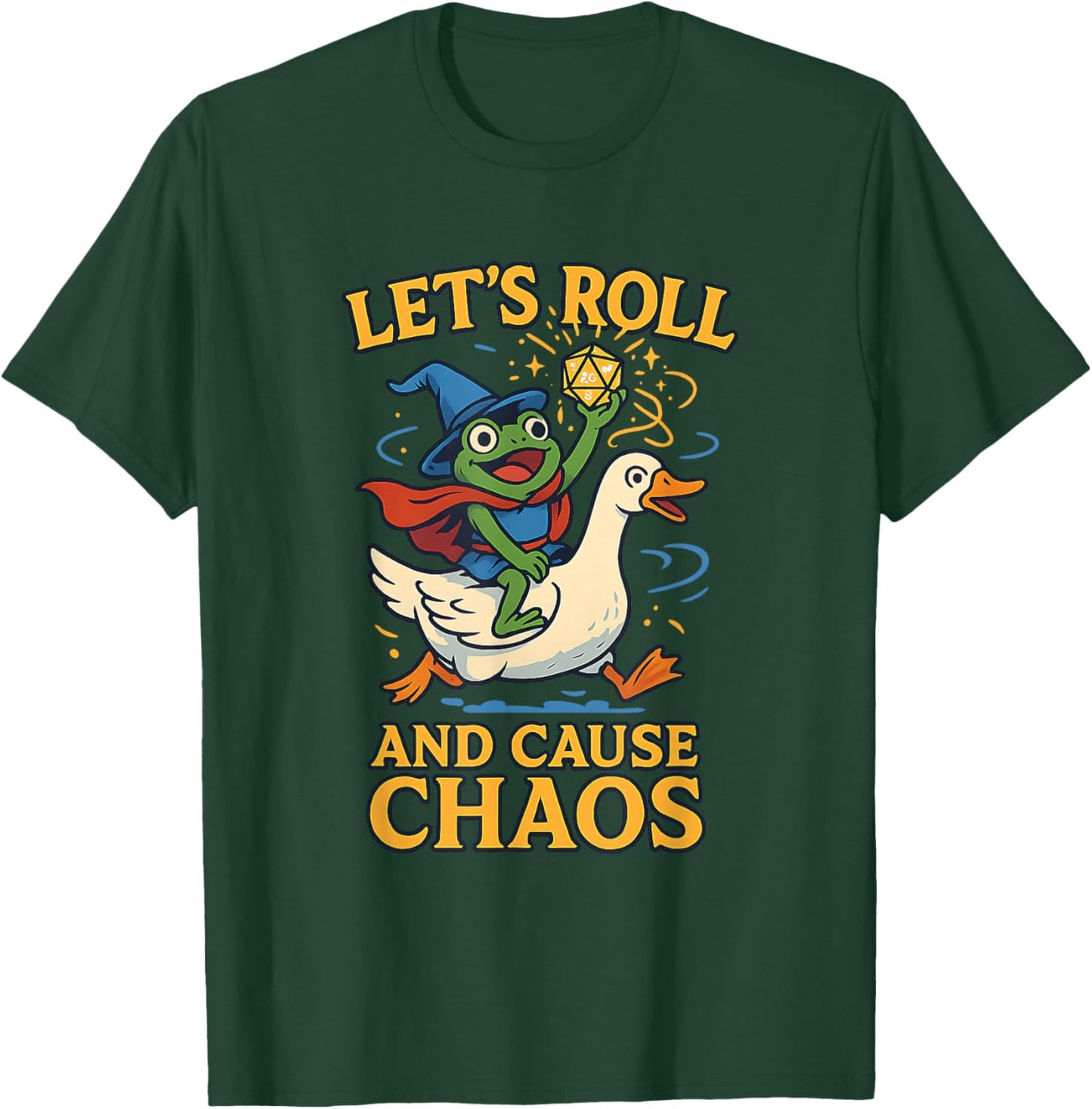 Let’s Roll and Cause Chaos Frog Wizard Goose RPG Art Meme T-Shirt - T-Shirt | Forest