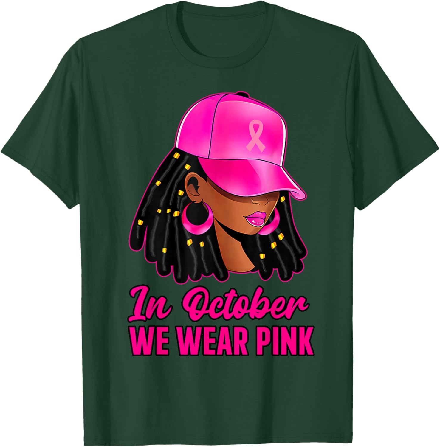 in October We Wear Pink Black Women Breast Cancer Awareness T-Shirt - T-Shirt | Forest