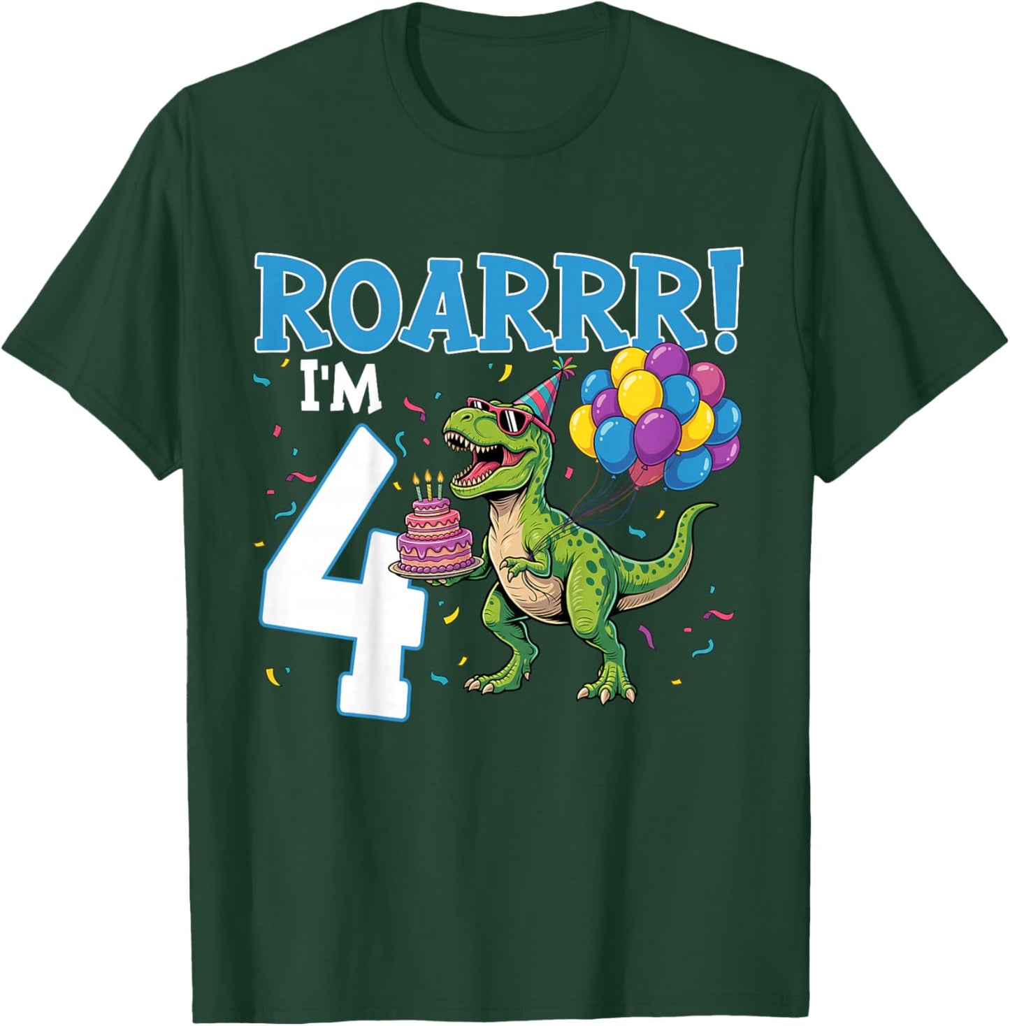4th Birthday 4 Years Old Boys Girls Roar I'm 4 Dinosaur T-Shirt - T-Shirt | Forest