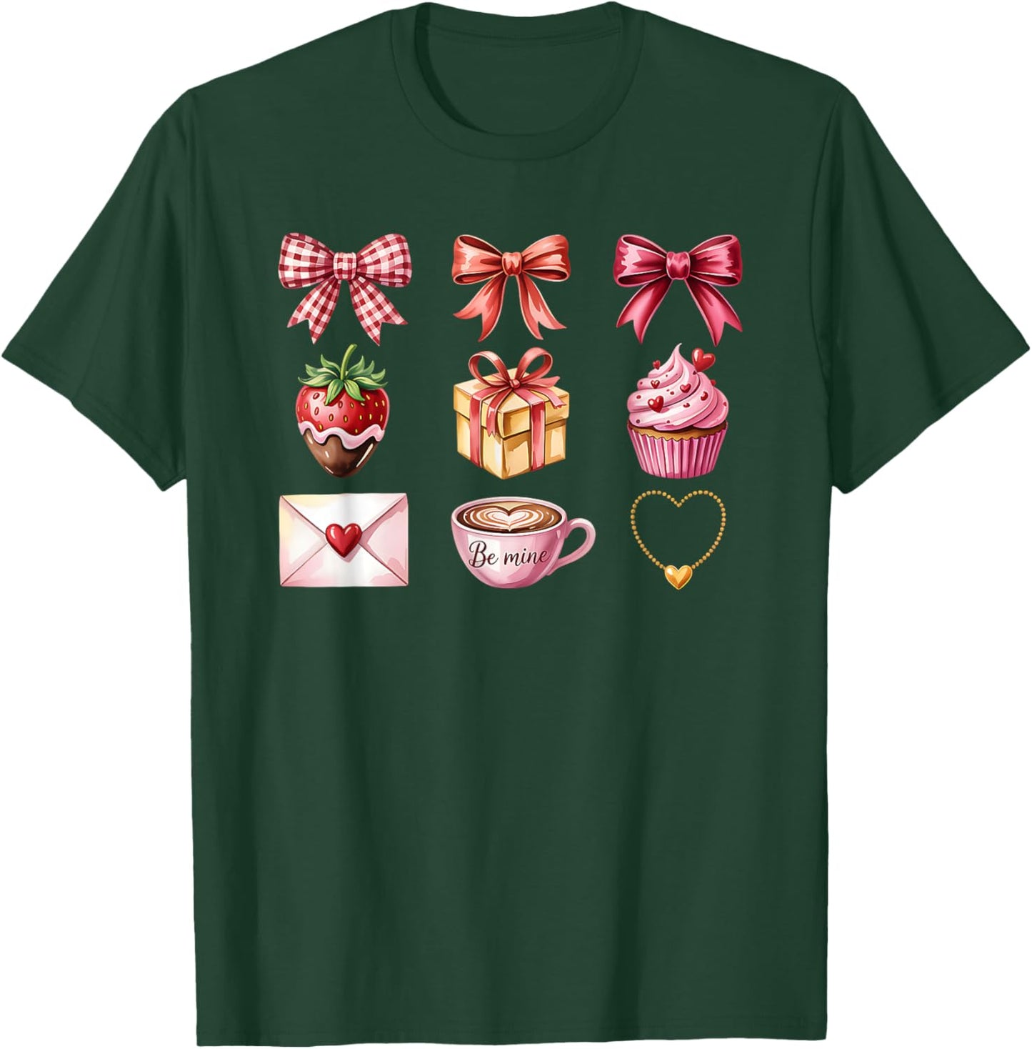 Valentine Croquette Aesthetic Bow Ribbon Strawberry Cupcake T-Shirt - T-Shirt | Forest