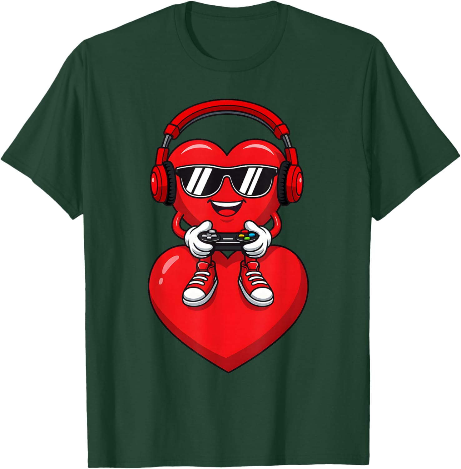 Funny Heart Gaming Game Valentine Outfit Men Boy Kid T-Shirt - T-Shirt | Forest
