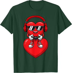 Funny Heart Gaming Game Valentine Outfit Men Boy Kid T-Shirt - T-Shirt | Forest