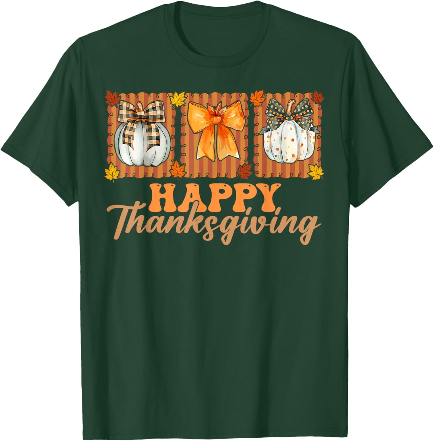Coquette Bow Pumpkin Season Thanksgiving Autumn Fall Leaves T-Shirt - T-Shirt | Forest