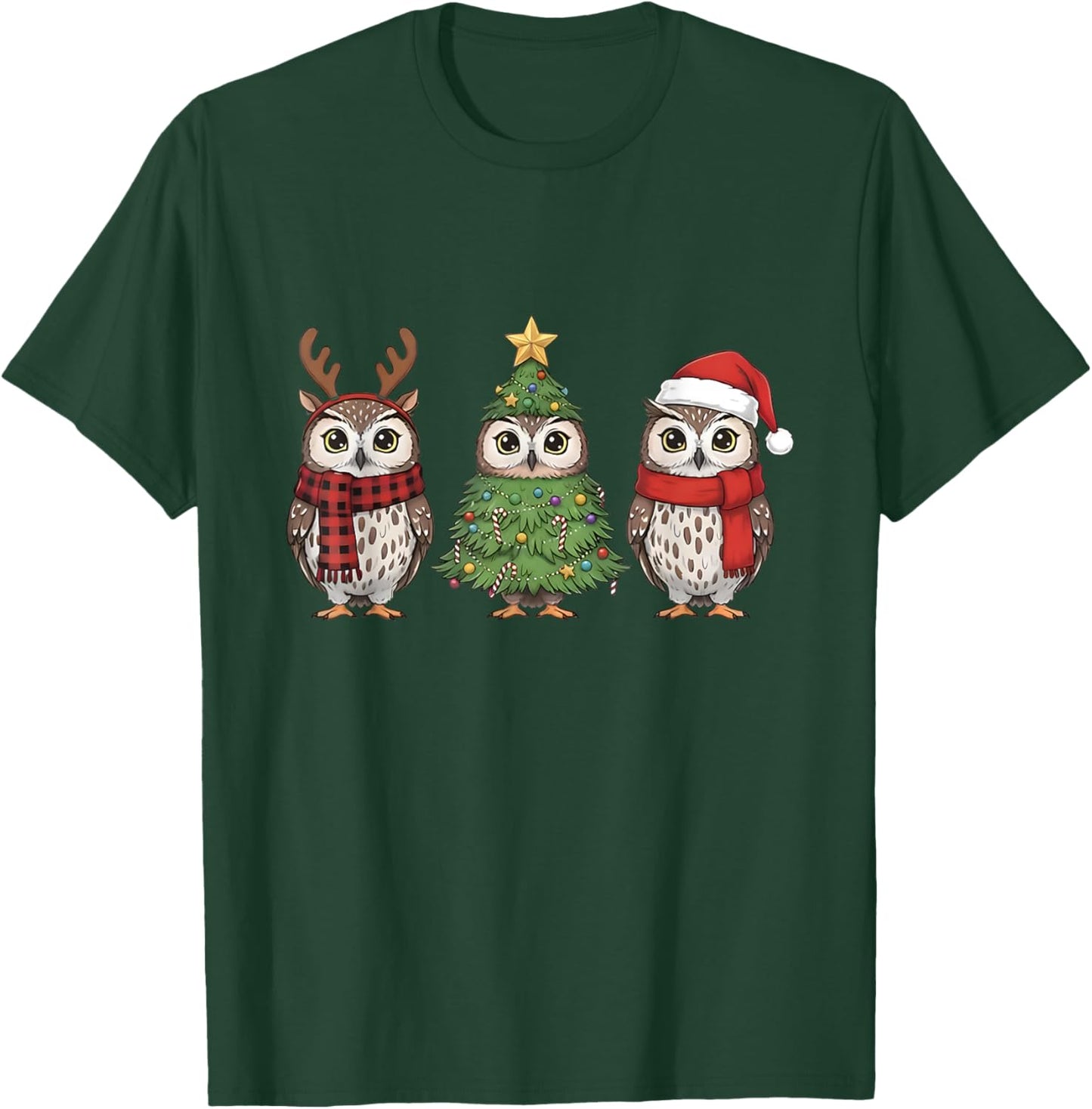 Santa Owl Christmas Tree Owl Lover Animal Xmas Pajama T-Shirt - T-Shirt | Forest