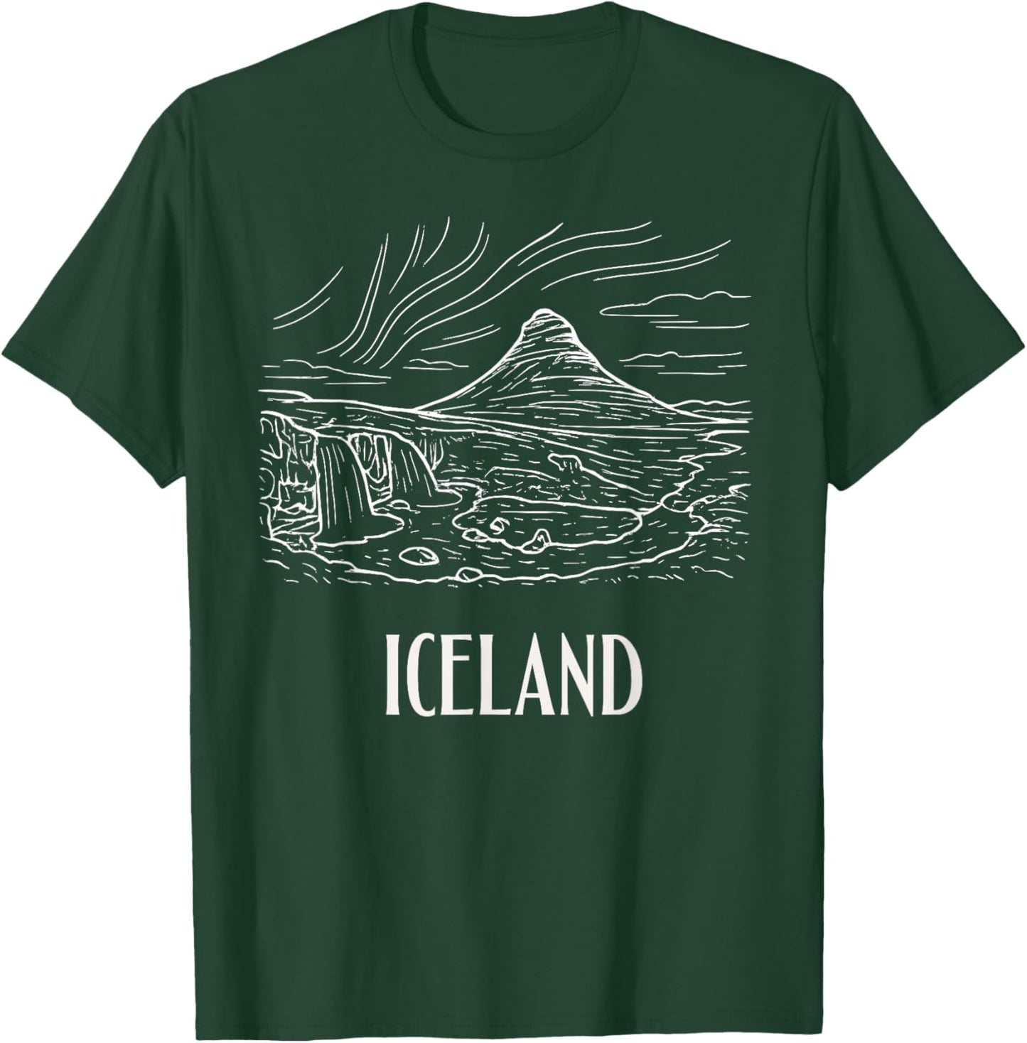 Iceland Retro Art Hiking Aurora Borealis Souvenir T-Shirt - T-Shirt | Forest