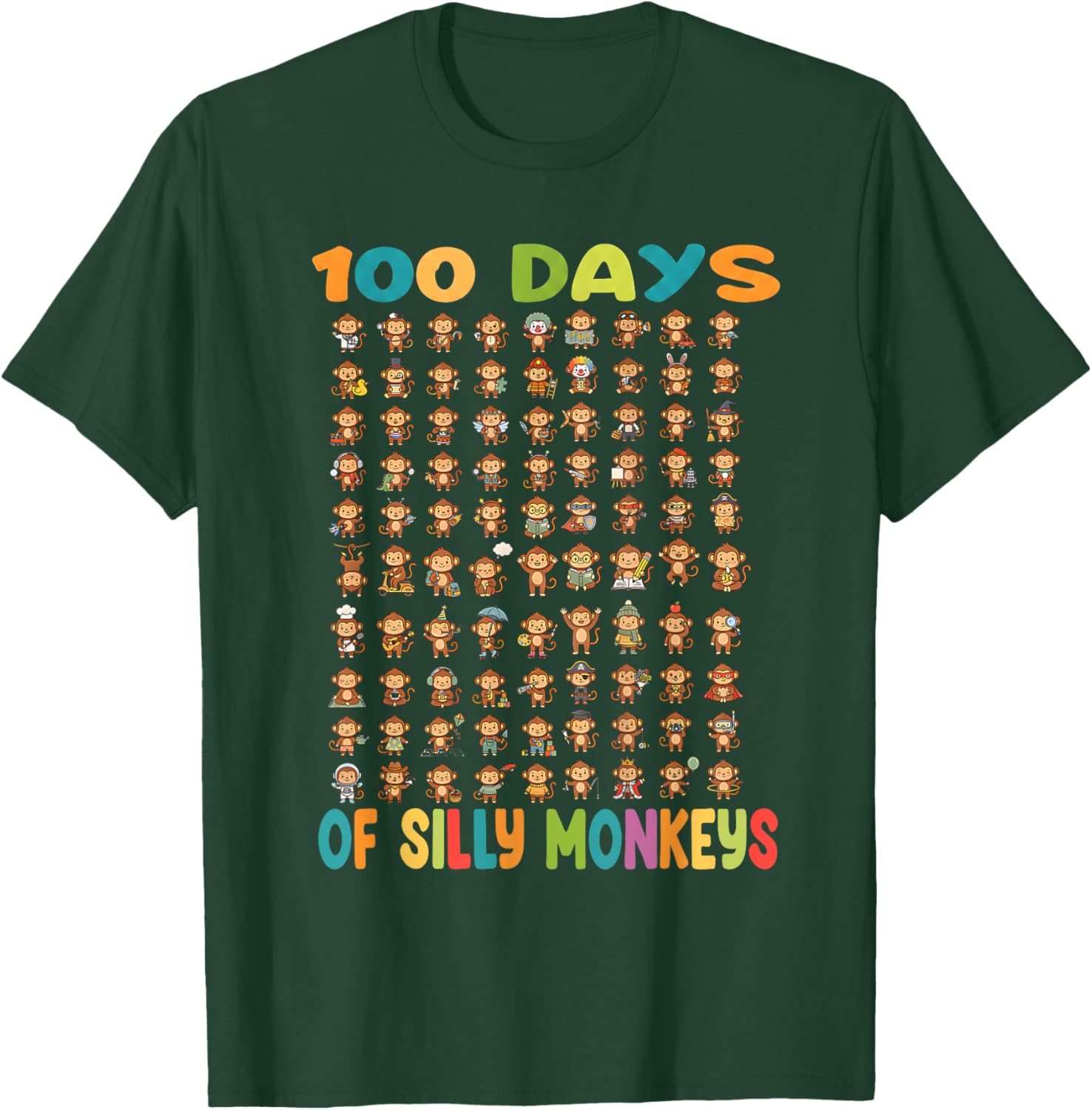 100 Days of Silly Monkeys Funny 100th Day of School Teacher T-Shirt - T-Shirt | Forest