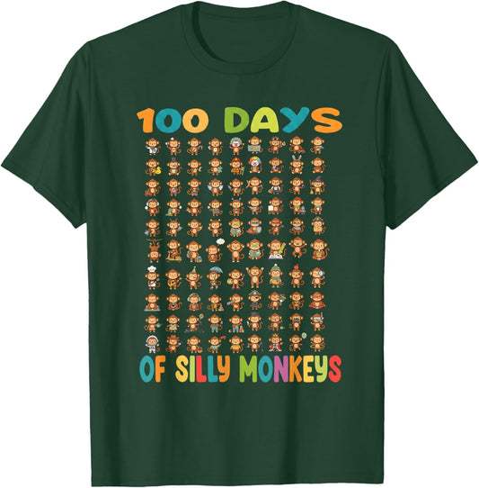 100 Days of Silly Monkeys Funny 100th Day of School Teacher T-Shirt - T-Shirt | Forest