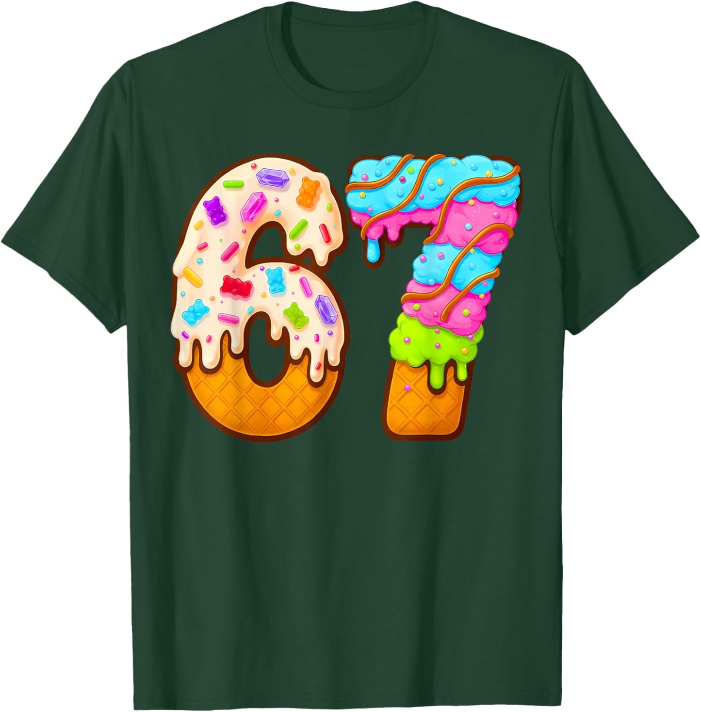 67 Ice Cream Drip Meme Funny Six Seven Gen Alpha Slang T-Shirt - T-Shirt | Forest