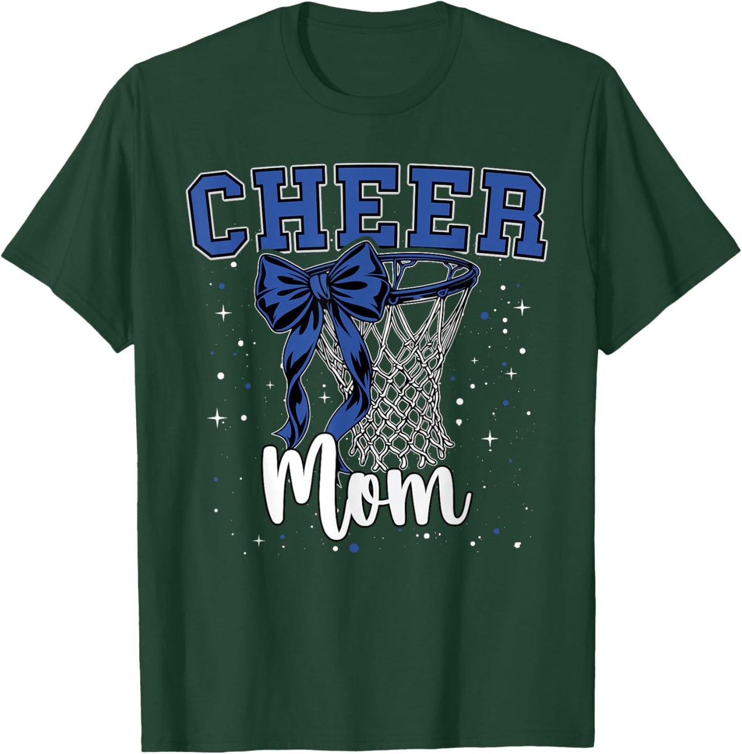 Blue Cheer Mom Bow Sport Basketball Game Cheerleading Mama T-Shirt - T-Shirt | Forest