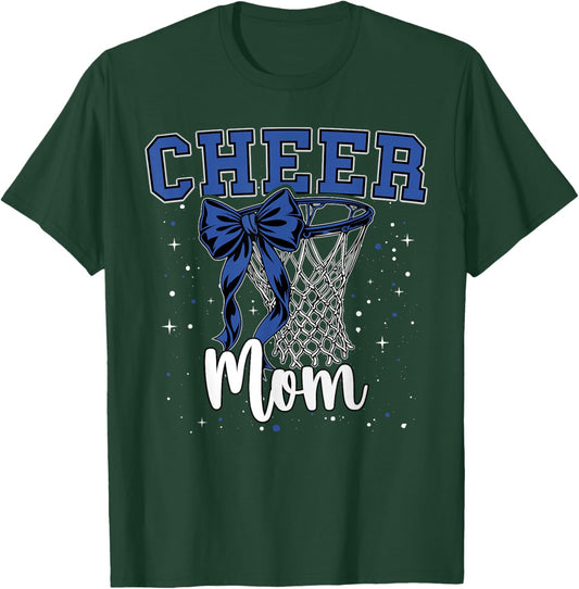 Blue Cheer Mom Bow Sport Basketball Game Cheerleading Mama T-Shirt - T-Shirt | Forest