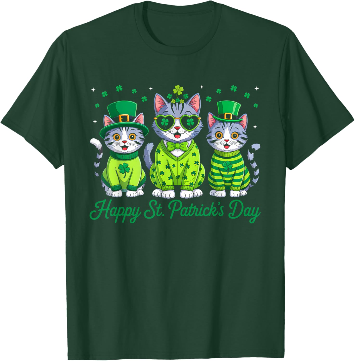 Happy St Patricks Day Cat Irish Lucky Shamrock Cat Lover T-Shirt - T-Shirt | Forest