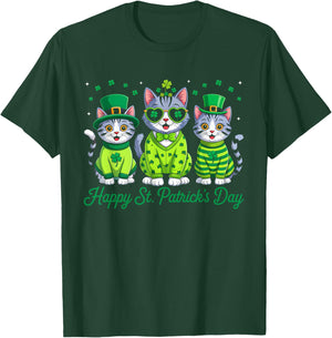 Happy St Patricks Day Cat Irish Lucky Shamrock Cat Lover T-Shirt - T-Shirt | Forest
