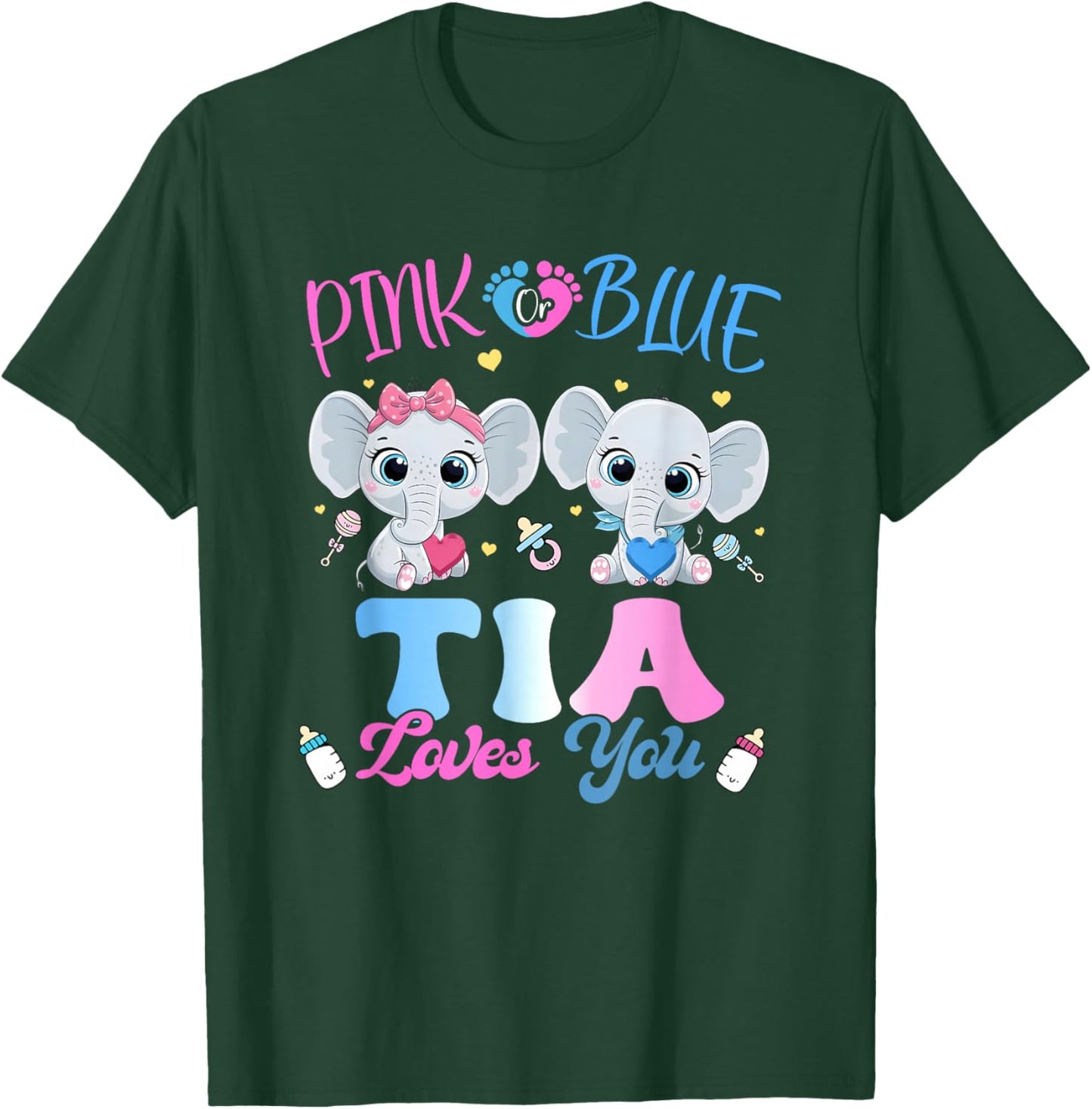 Pink or Blue Tia Loves You Gender Reveal Elephant T-Shirt - T-Shirt | Forest