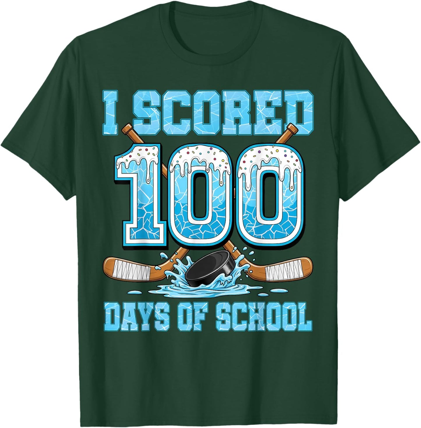 100 Days of School Hockey Drip Boys Kids 100th Day of School T-Shirt - T-Shirt | Forest