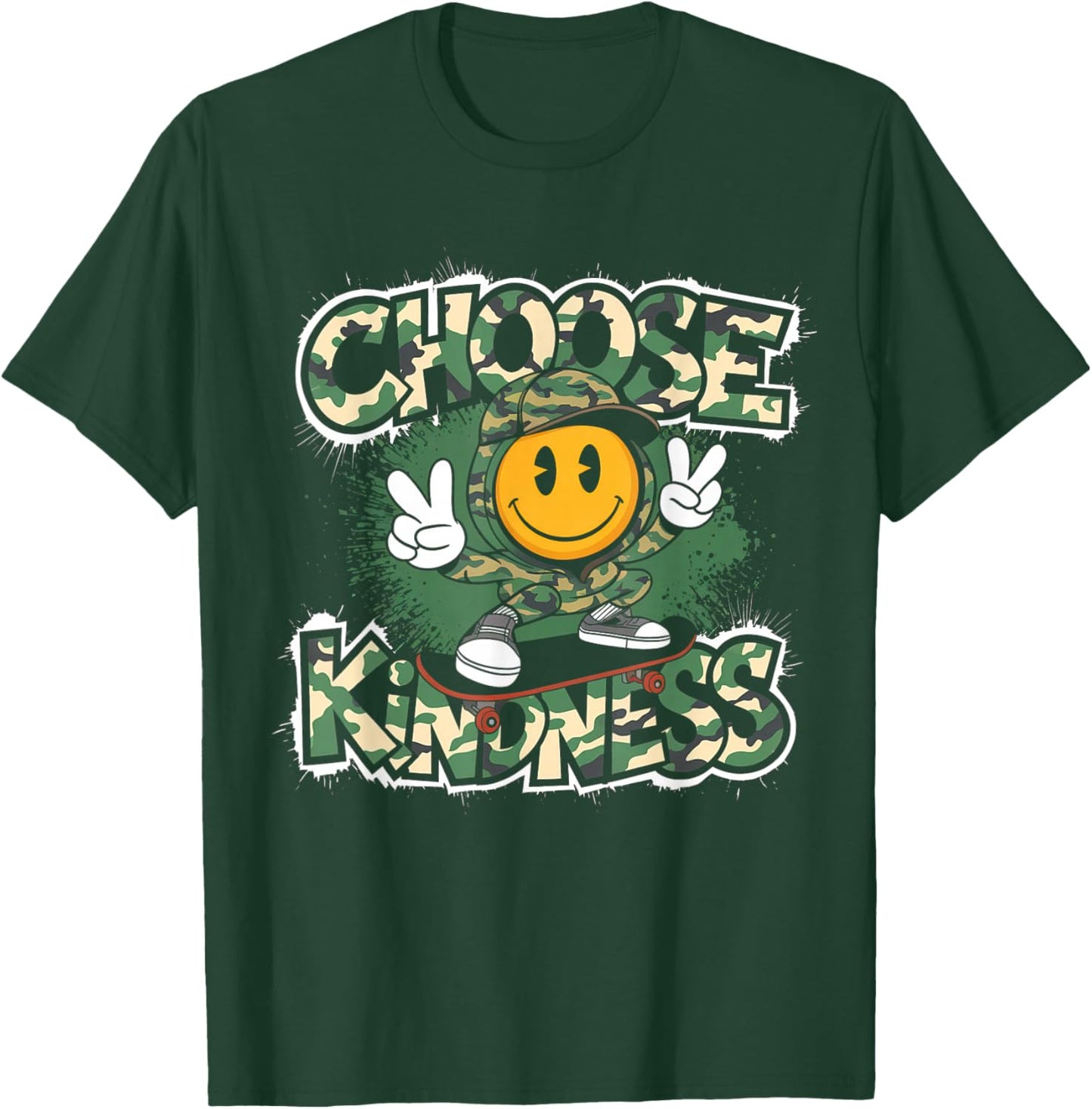 Choose Kindness Retro Camo Camouflage Kind Kids Boys T-Shirt - T-Shirt | Forest