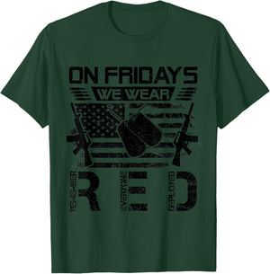 On Friday We Wear Red Remember Everyone Deployed Flag US T-Shirt - T-Shirt | Forest