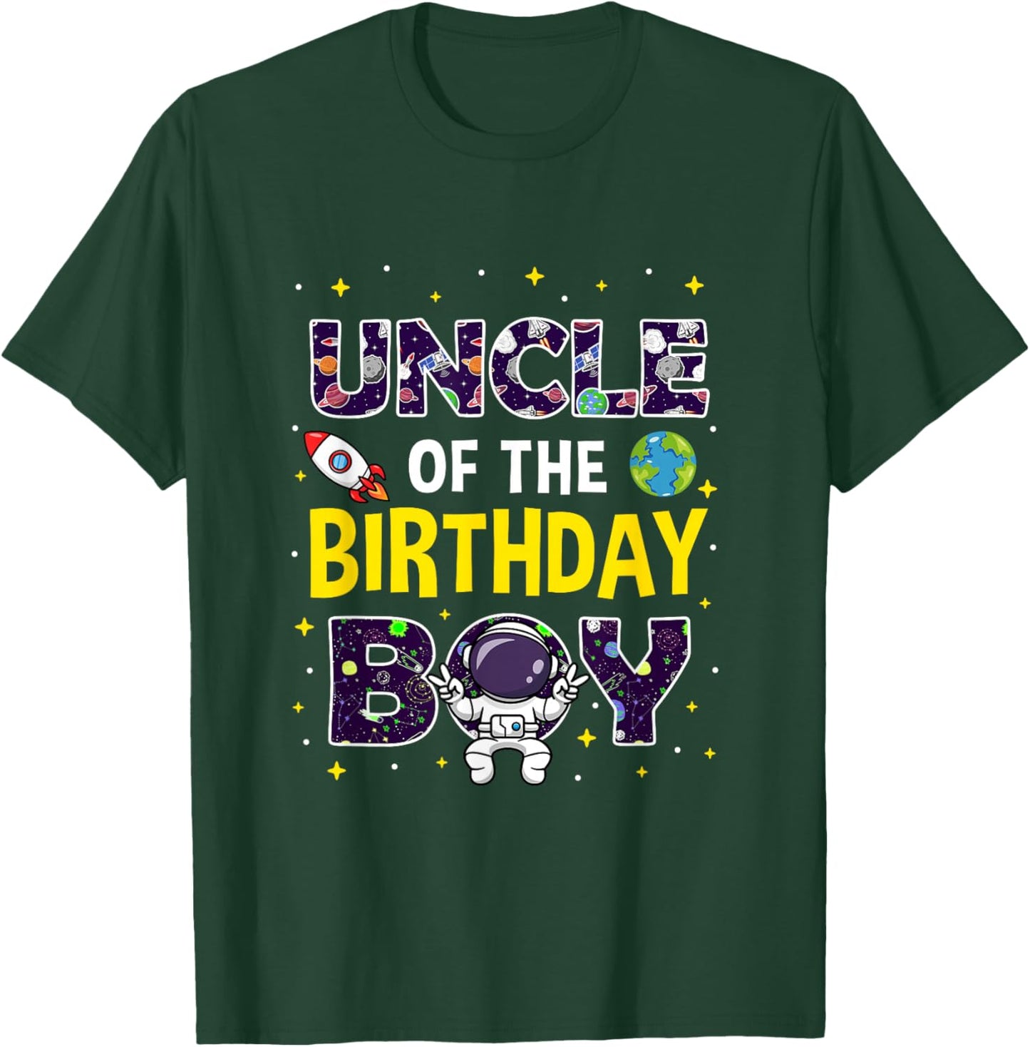 Uncle of The Birthday Boy Space Astronaut Birthday Family T-Shirt - T-Shirt | Forest