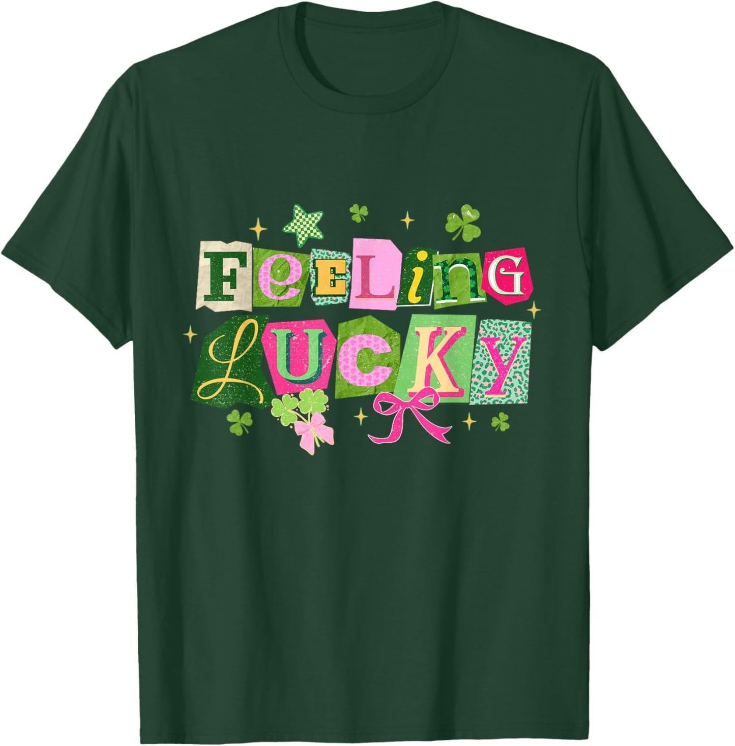 Feeling Lucky Preppy Star Shamrock Bow St Patricks Day T-Shirt - T-Shirt | Forest