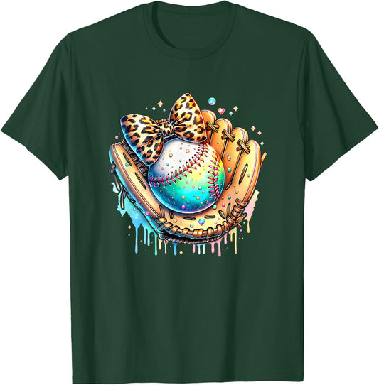 Baseball Drip Ice Cream Leopard Baseball Player Girls T-Shirt - T-Shirt | Forest