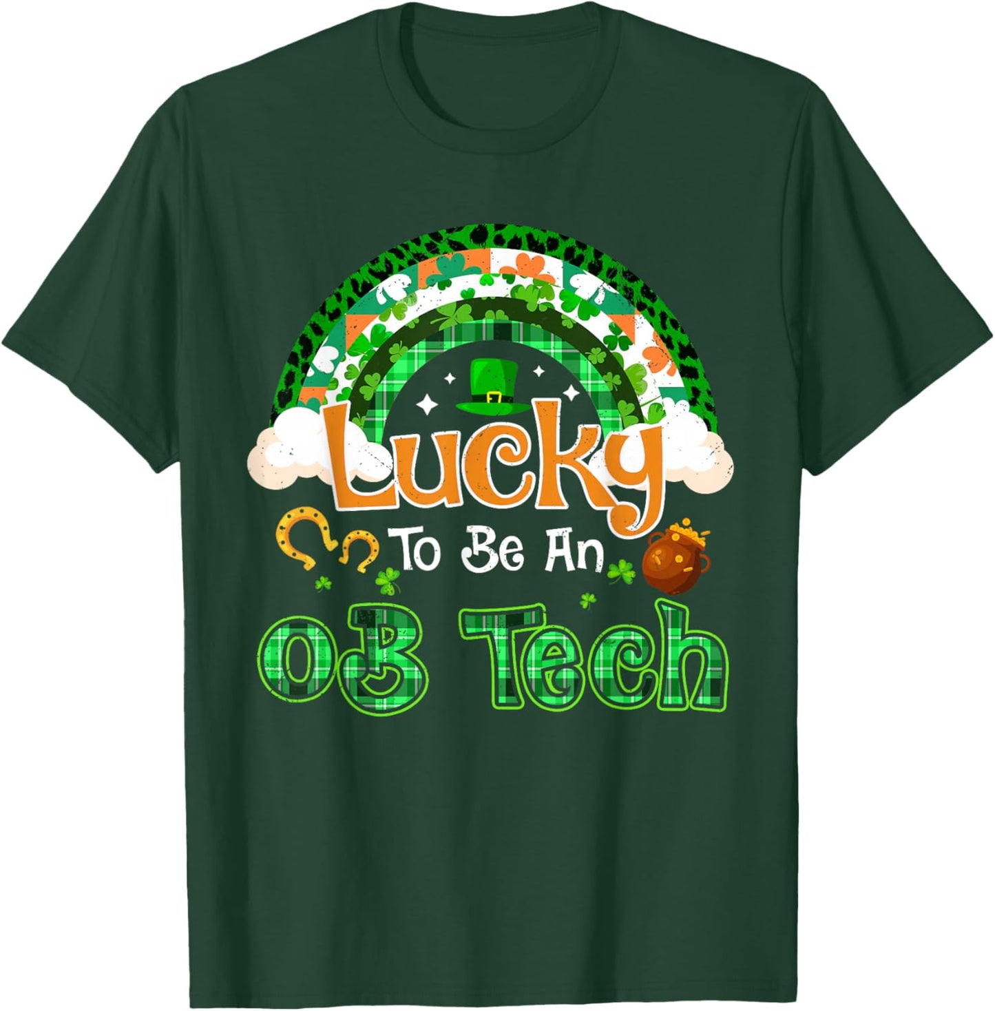 Lucky to Be OB Tech Shamrock Rainbow St Patricks Day T-Shirt - T-Shirt | Forest