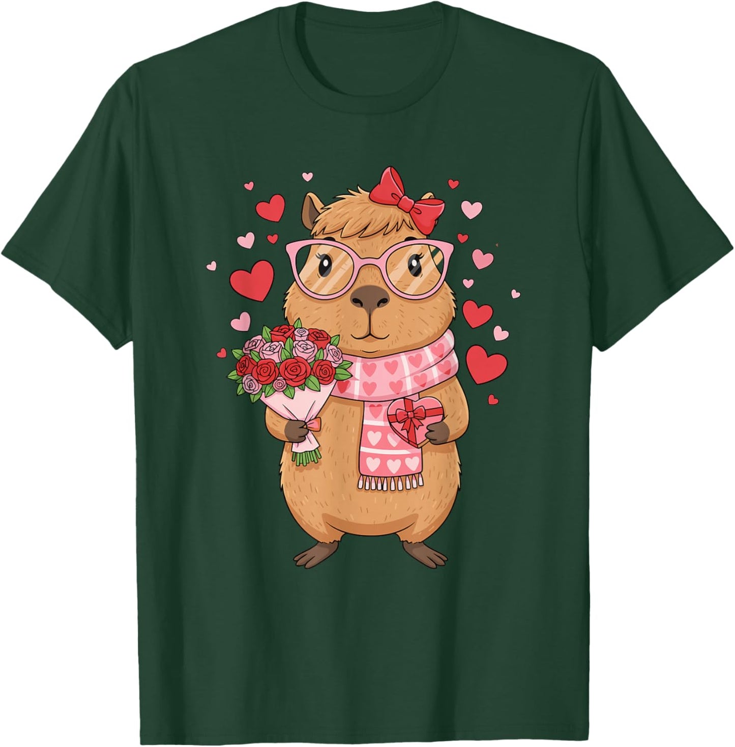 Valentine Capybara Leopard Heart Women Girl T-Shirt - T-Shirt | Forest