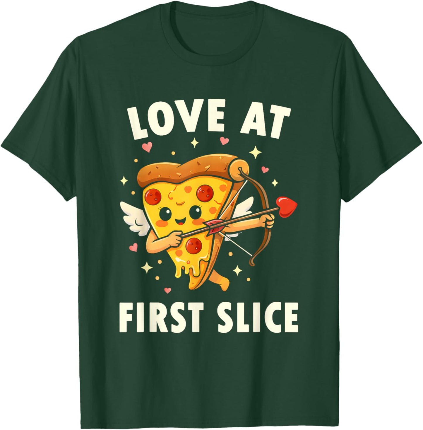 Love at First Slice Pizza Cupid Valentine Pun T-Shirt - T-Shirt | Forest