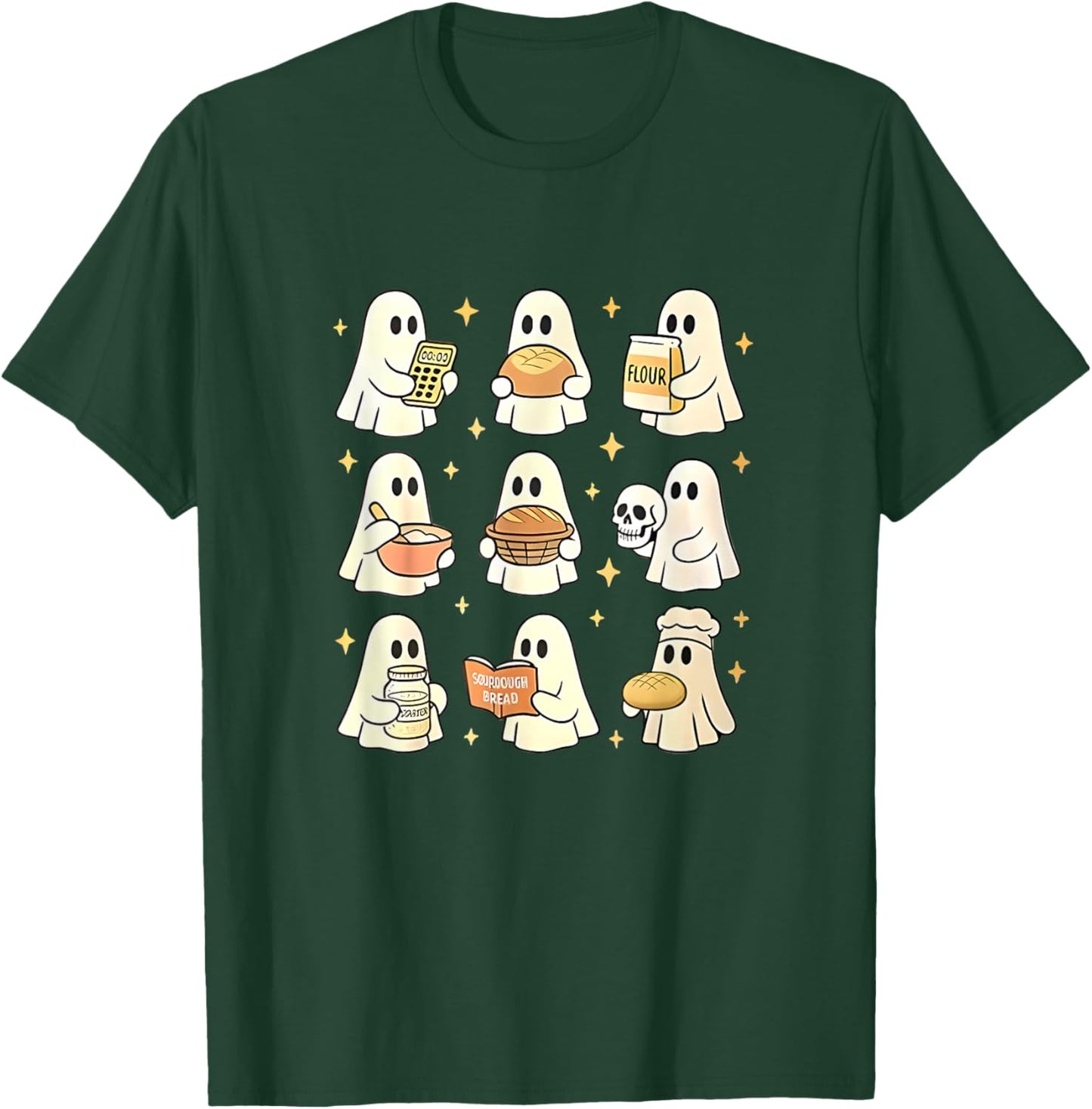 Cute Ghosts Baking Sourdough Bread Halloween Theme T-Shirt - T-Shirt | Forest